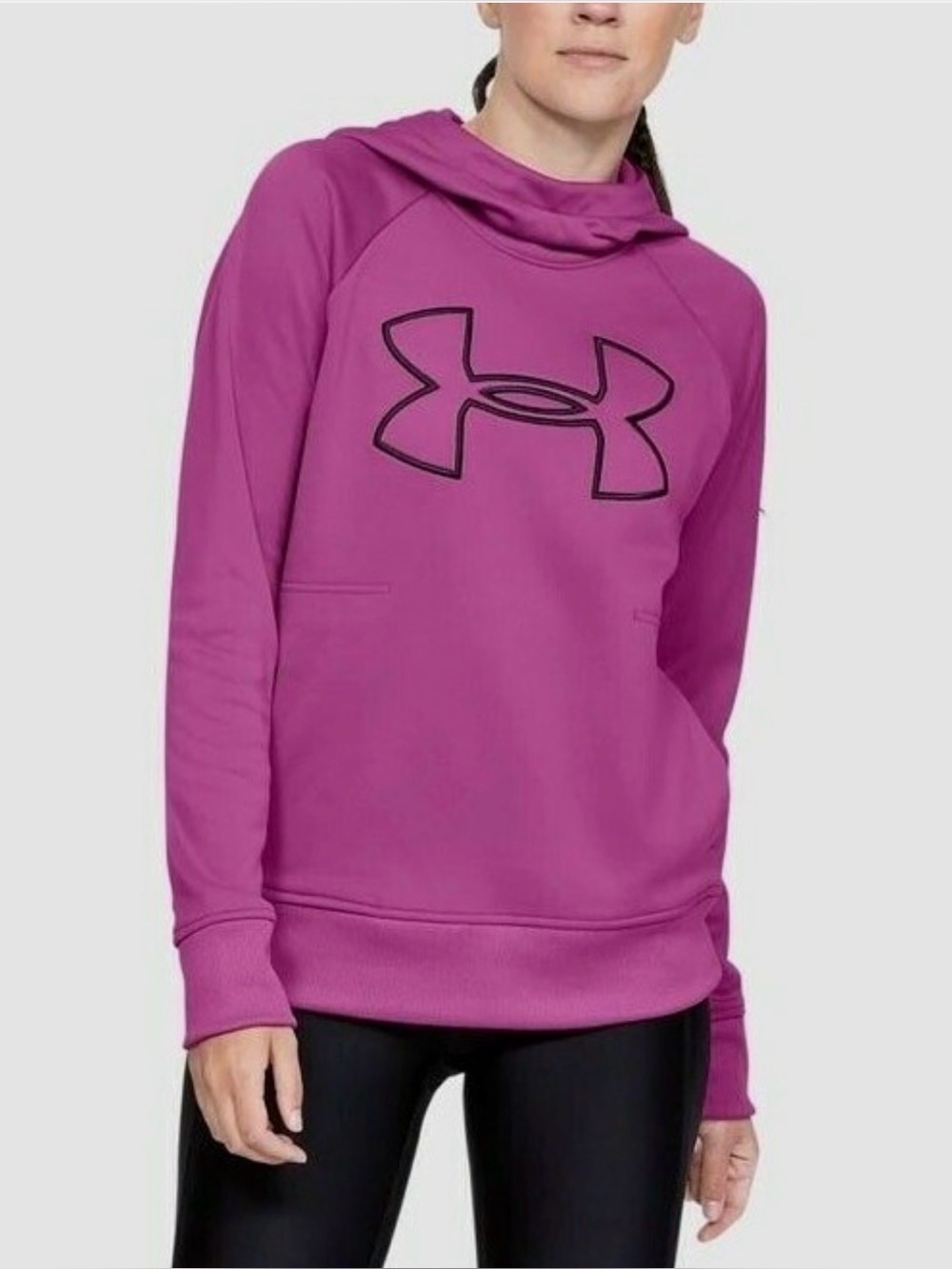 Under Armour Purple Pink Loose Pullover Hoodie Womens Size XL Big Logo Pockets